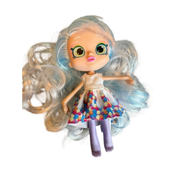Shopkins  shoppies Doll Curly purplish -Haired Mini Doll With Colorful Dress & B - Picture 1 of 5